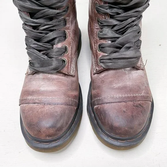 Dr. Martens Brown Distressed Leather Triumph Tall Lace Up Fold Over Boot Size 7 - Picture 3 of 12